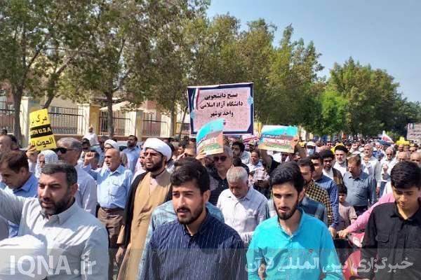 راهپیمایی جامعه شیعی و اهل‌سنت بوشهر در حمایت از مردم بی‌دفاع غزه